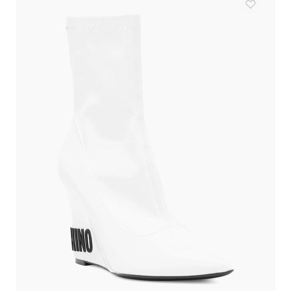 Moschino Faux Patent Leather Wedge Booties